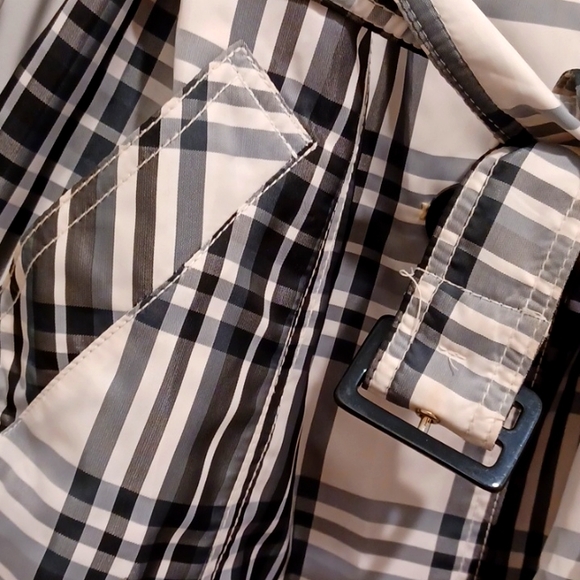 Esprit tartan plaid black/white trench rain coat - M - Picture 2 of 7